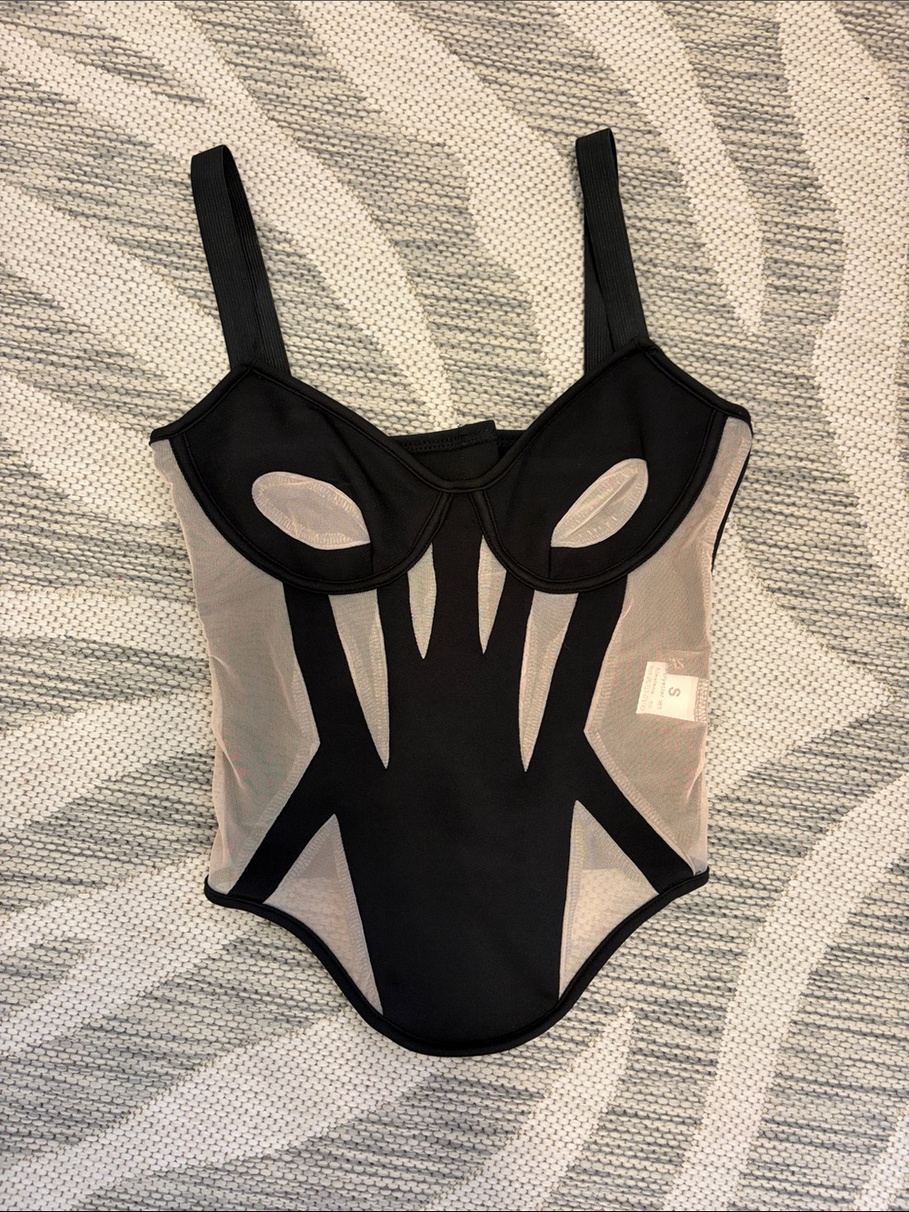 Mesh nude and black corset top